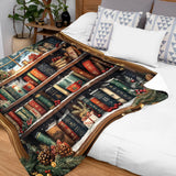 Christmas Bookshelf Blanket – Vintage Library Winter Holiday Throw for Book Lovers