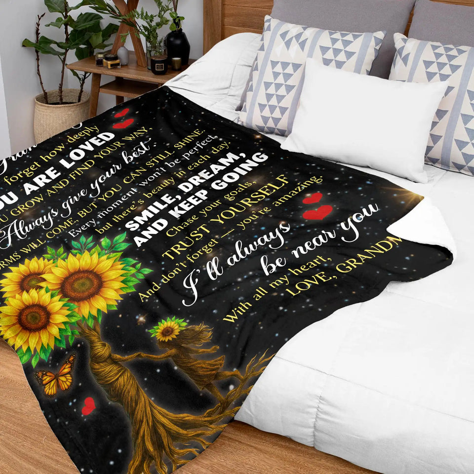Personalized Granddaughter Blanket From Grandma – Sunflower Inspirational Gift