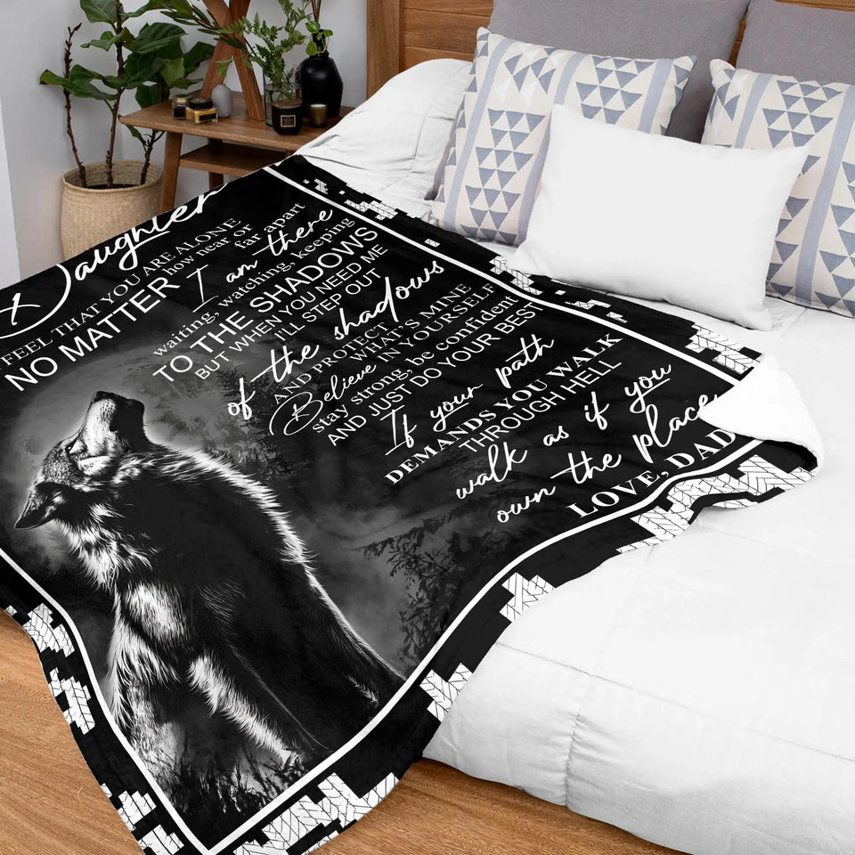 Personalized Daughter Blanket From Dad – Black Wolf Inspirational Gift