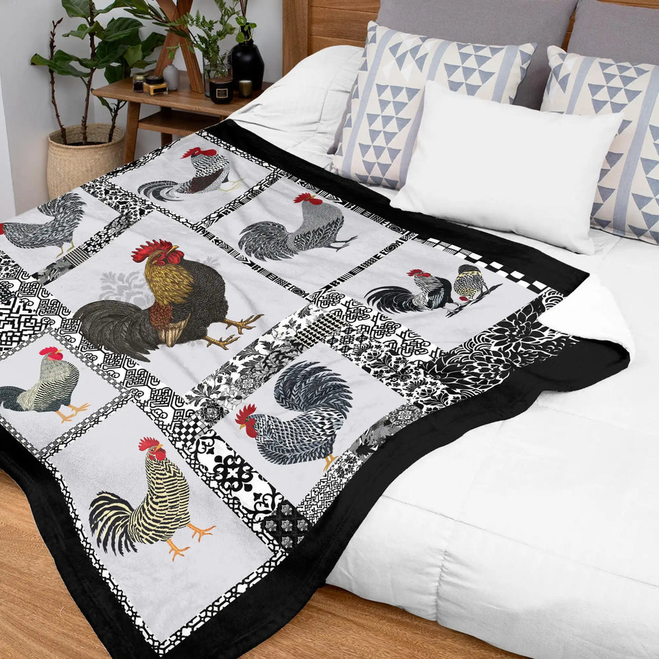 Rooster Blanket – Farmhouse Chicken Patchwork Throw