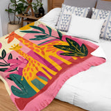 Retro Boho Giraffe Sherpa Blanket – Pink & Yellow Modern Tropical Throw