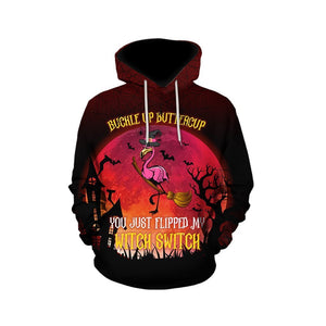 Buckle Up Buttercup Flamingo Halloween  All Over Print Unisex Hoodie