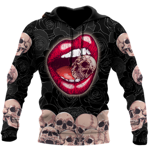 Unisex Hoodie All Over Print Skull Gifts Sexy Lip Love Skull all over Unisex Hoodie