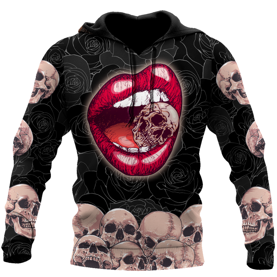 Unisex Hoodie All Over Print Skull Gifts Sexy Lip Love Skull all over Unisex Hoodie