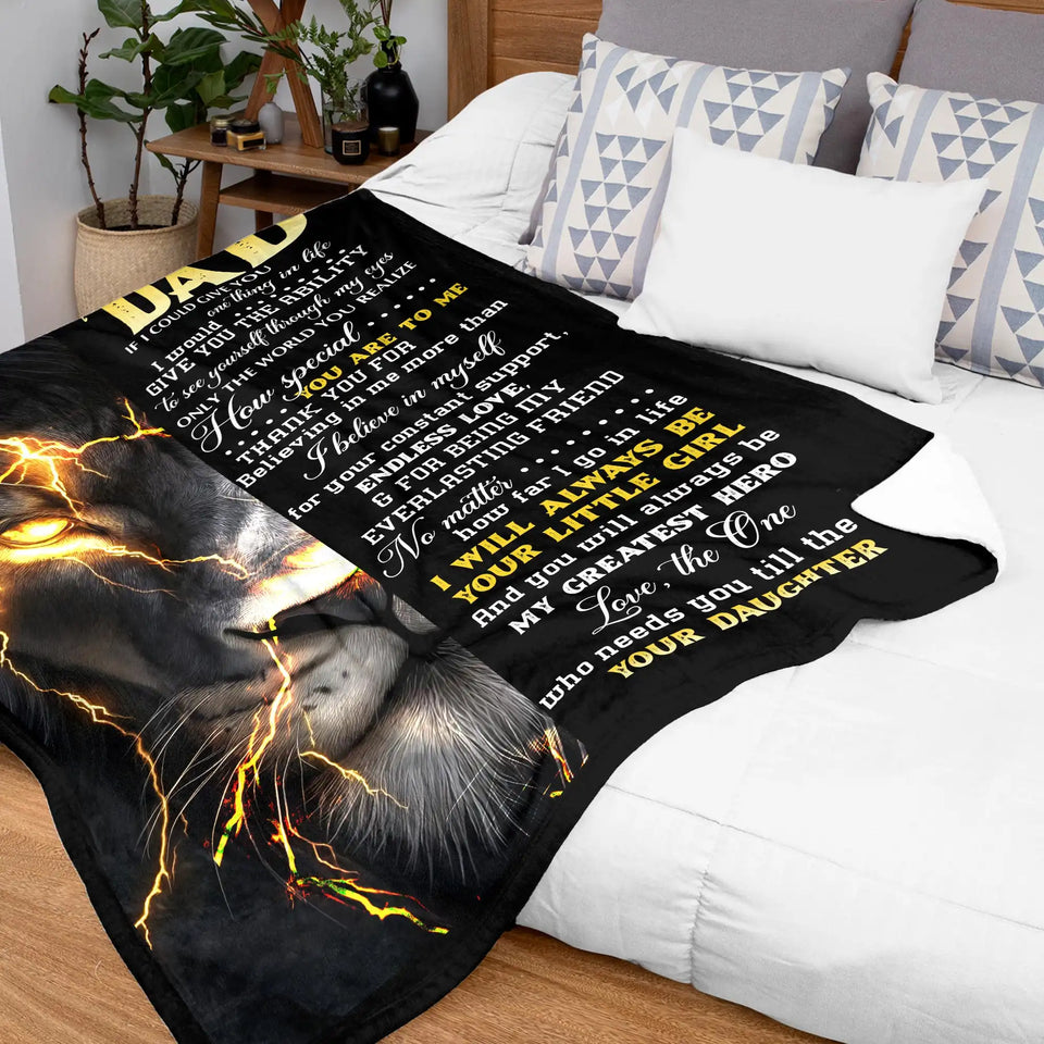 Personalized Dad Blanket From Daughter – Lion Inspirational Gift