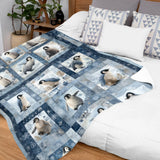 Penguin Winter Blanket – Blue Snowflake Patchwork-Inspired Throw