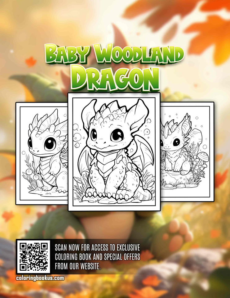 Baby Woodland Dragon 30 Pages Printable Coloring Book