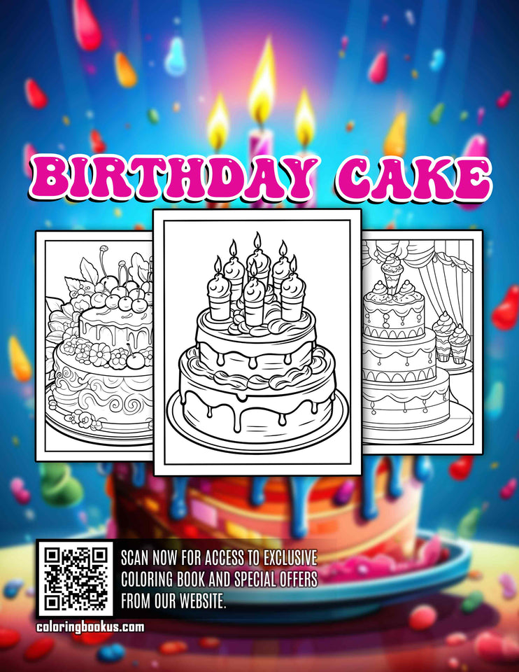 Birthday Cake 30 Pages Printable Coloring Book