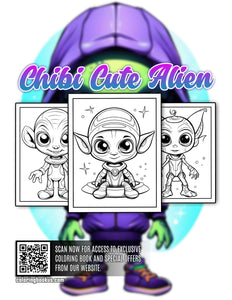 Chibi Cute Alien 30 Pages Printable Coloring Book