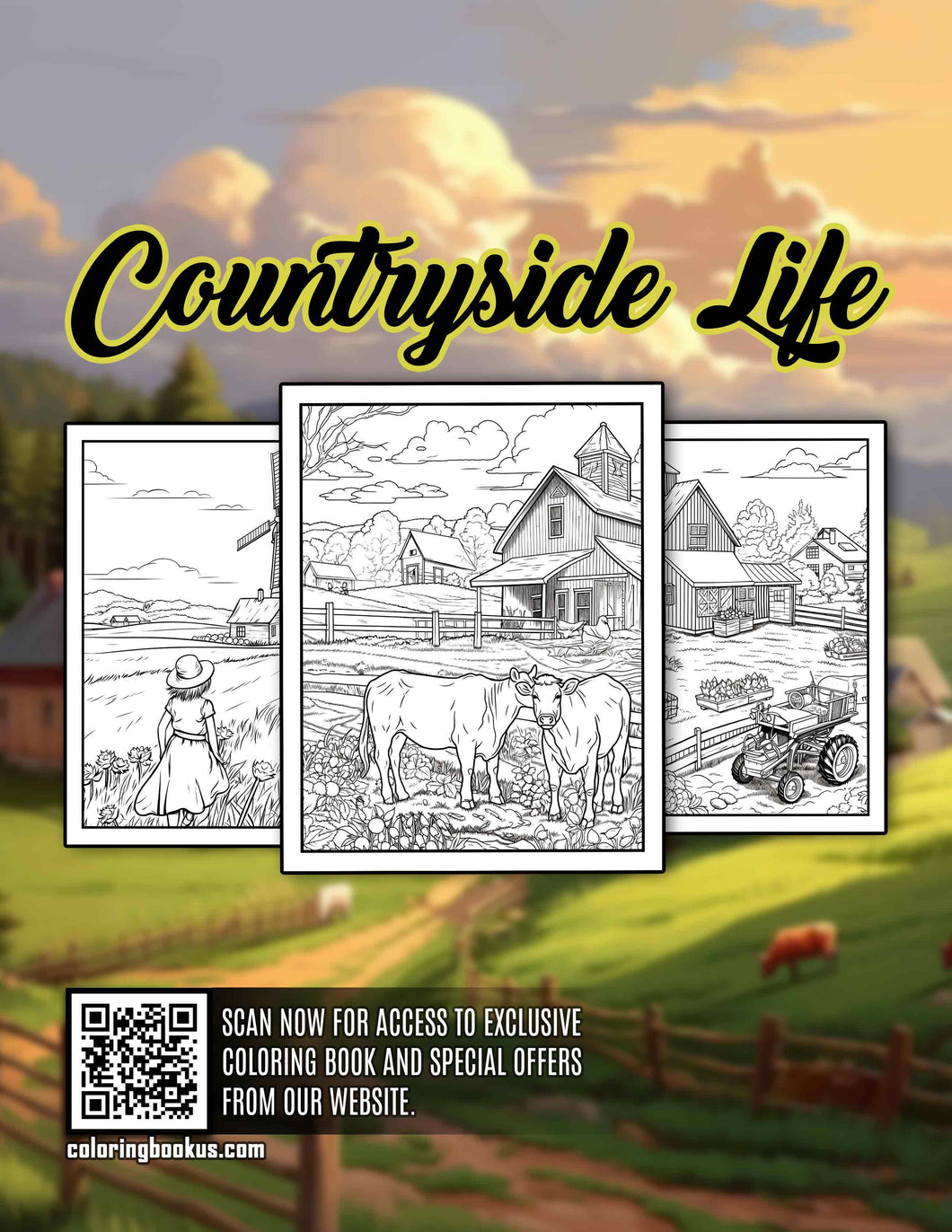 Countryside Life 30 Pages Printable Coloring Book