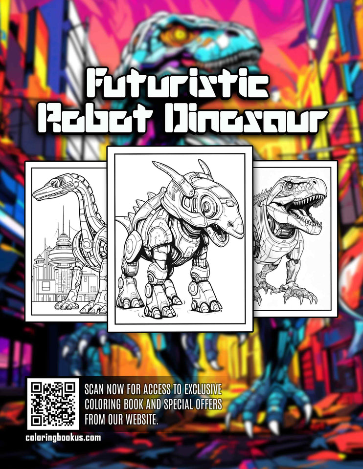 Futuristic Robot Dinosaur 30 Pages Printable Coloring Book