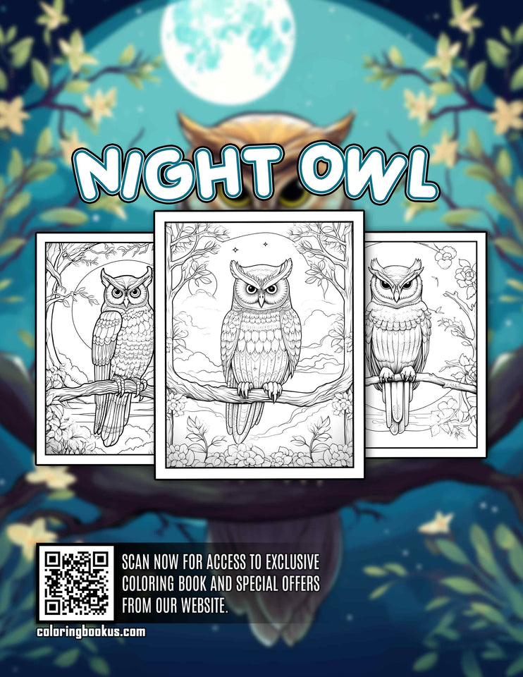 Night Owl 30 Pages Printable Coloring Book