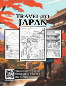 Travel to Japan 30 Pages Printable Coloring Book