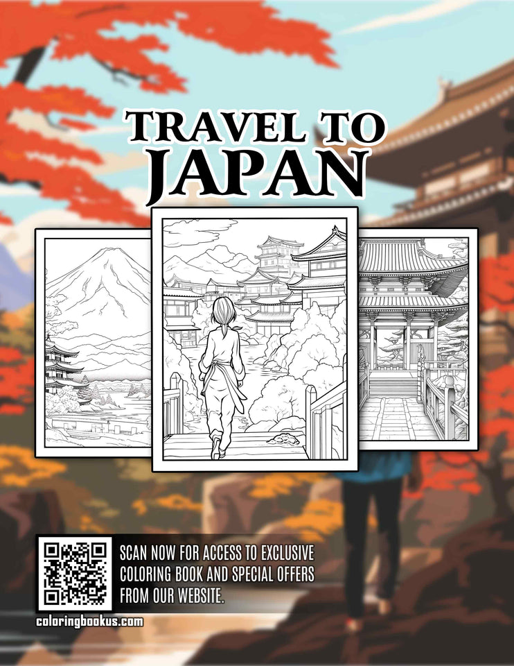 Travel to Japan 30 Pages Printable Coloring Book