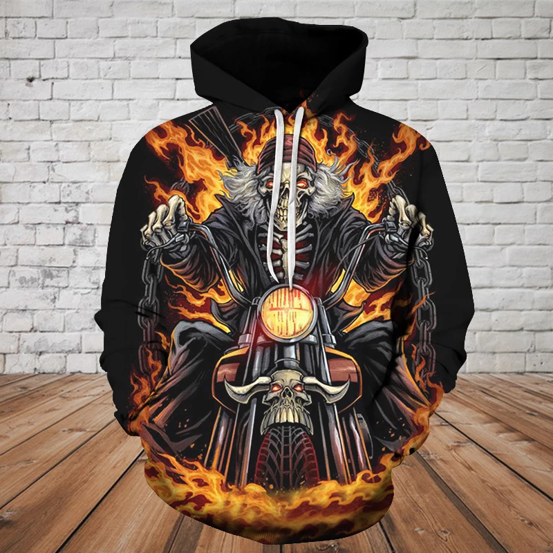 Unisex Hoodie All Over Print Skull Gifts Riding Skeleton Skull Unisex Hoodie