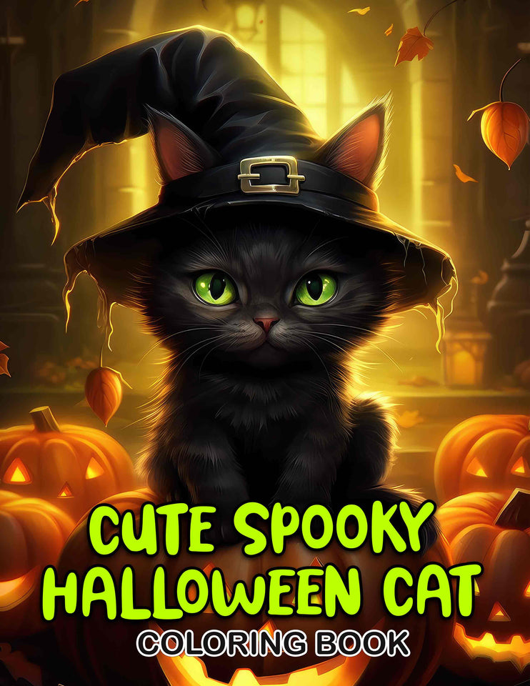 Cute Spooky Halloween Cat 30 Pages Printable Coloring Book