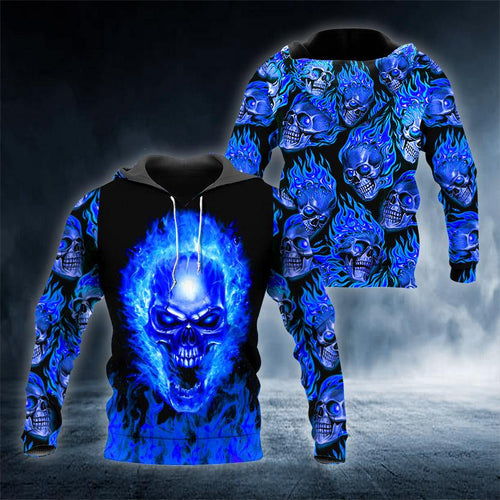 Head Blue Ghost Skull 3D All Over Printed US Unisex Size Hoodie