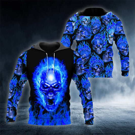 Head Blue Ghost Skull 3D All Over Printed US Unisex Size Hoodie