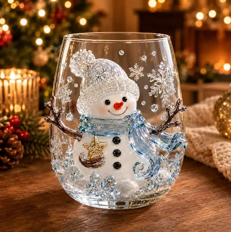 3D snowman Christmas glass cup holiday drinkware