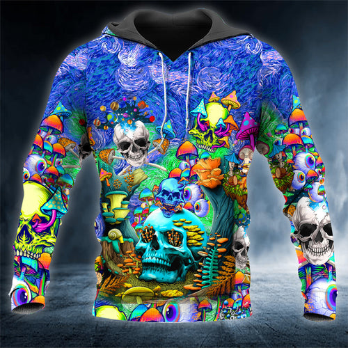 Colorful Magic Mushroom Trippy Skull 3D All Over Printed Unisex Hoodie US Size