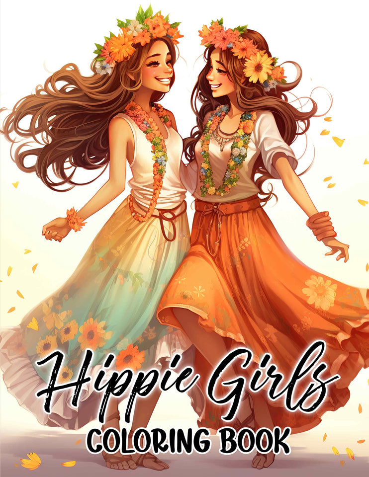 Hippie Girls 30 Pages Printable Coloring Book