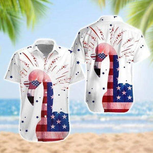 4th Of July Flamingo Hawaiian Graphic Print Short Sleeve Hawaiian Shirt