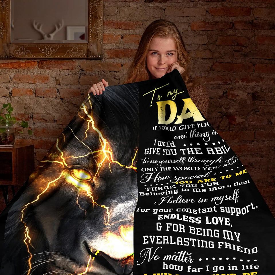 Personalized Dad Blanket From Daughter – Lion Inspirational Gift