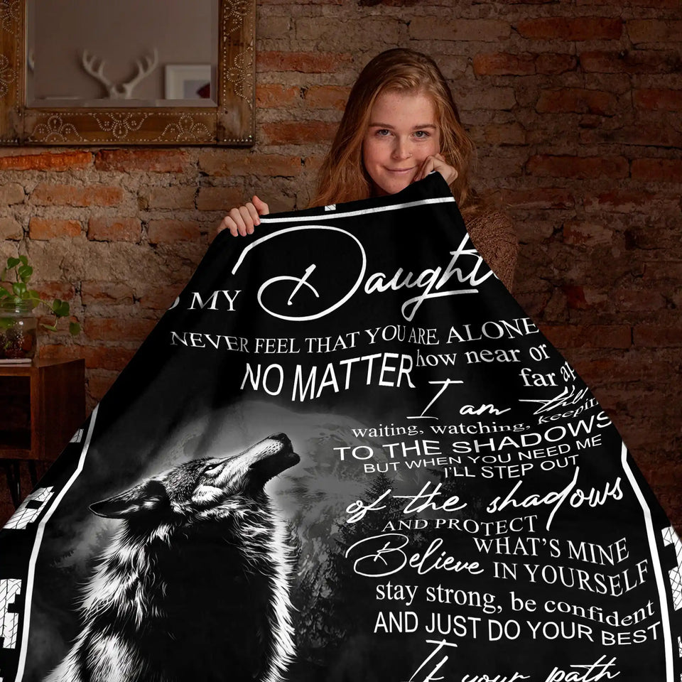Personalized Daughter Blanket From Dad – Black Wolf Inspirational Gift