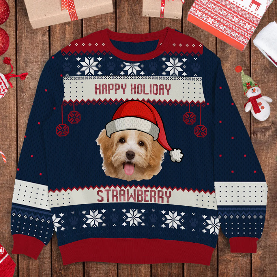 Merry Christmas Pet Photo Ugly Christmas Sweatshirt - Christmas Gift For Pet Lovers, Pet Lovers