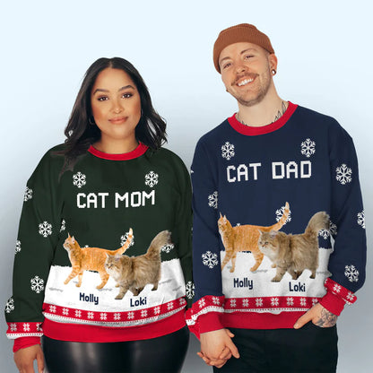 Cat Dad/Mom Winter Photo - Personalized Custom Photo Ugly Sweatshirt - Christmas Gift For Pet Lovers, Pet Lovers