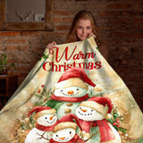 Warm Christmas Snowman Family Blanket – Rustic Poinsettia Holiday Throw