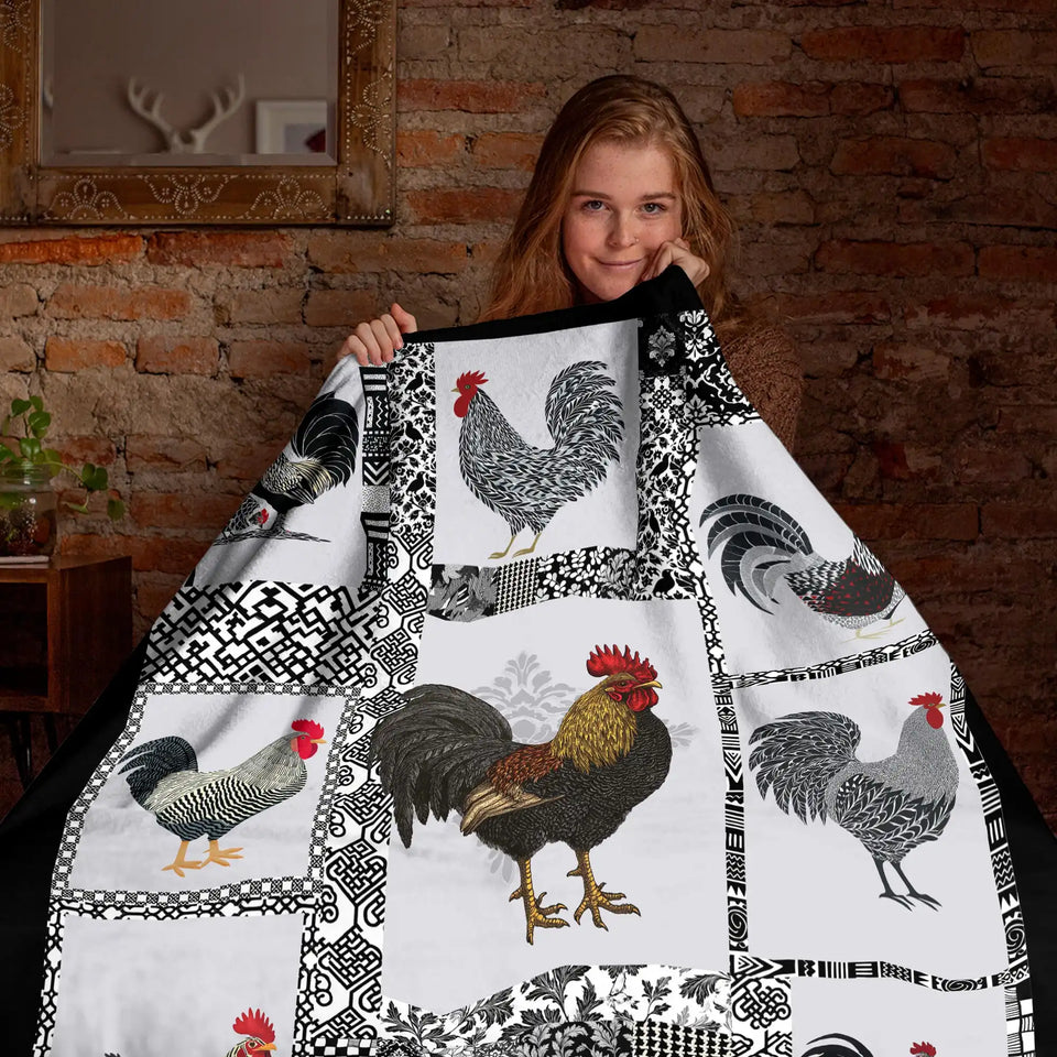 Rooster Blanket – Farmhouse Chicken Patchwork Throw