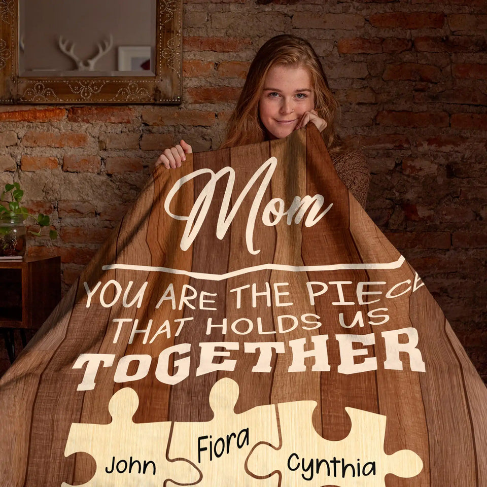 Personalized Mom Blanket – Custom Family Names Puzzle Piece Gift