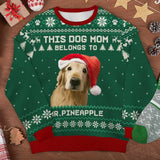 This Dog Mom Belongs To - Personalized Custom Unisex Ugly Christmas Sweatshirt, All-Over-Print Sweatshirt - Upload Image, Gift For Dog Lovers, Pet Lovers, Dog Christmas Gift