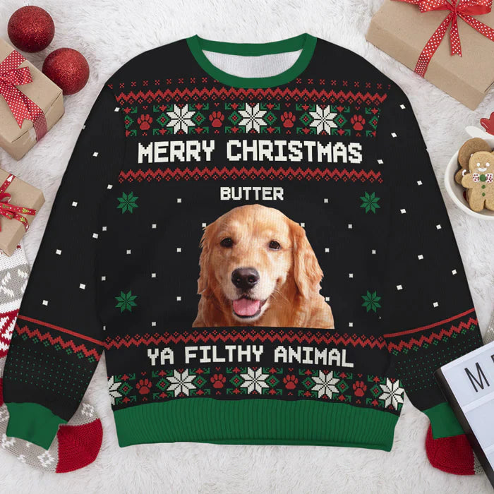 Merry Christmas Ya Filthy Animal - Personalized Custom Unisex Ugly Sweatshirt All-Over-Print Upload
