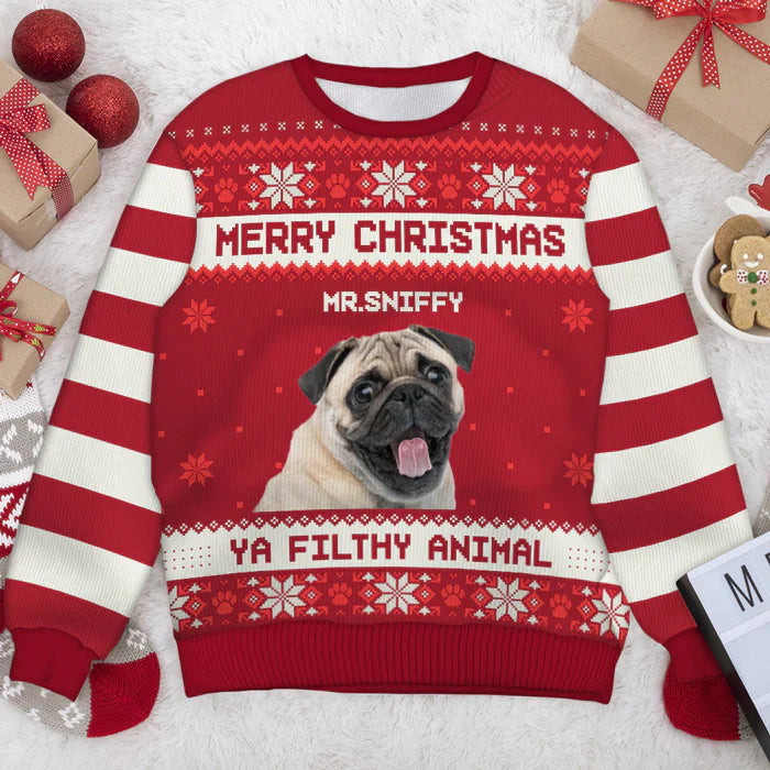 Merry Christmas Ya Filthy Animal - Personalized Custom Unisex Ugly Sweatshirt All-Over-Print Upload