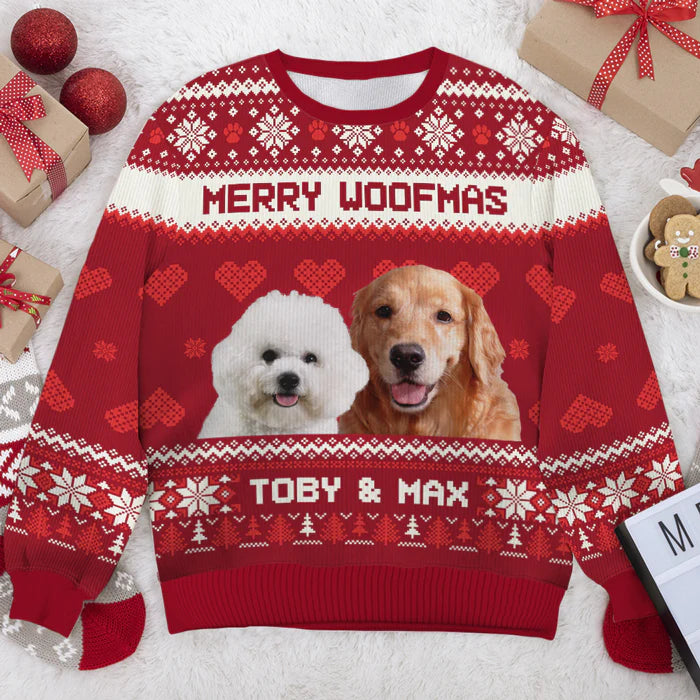 Personalized Unisex Ugly Christmas Sweatshirt Merry Woofmas Gift For Pet Lovers, Christmas Gift