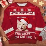 Meowy Christmas To The Best Cat Dad Cat Mom - Personalized Custom Unisex Ugly Christmas Sweatshirt, All-Over-Print Sweatshirt - Upload Image, Gift For Cat Lovers, Pet Lovers, Christmas Gift