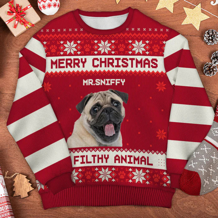 Merry Christmas Ya Filthy Animal - Personalized Custom Unisex Ugly Sweatshirt All-Over-Print Upload