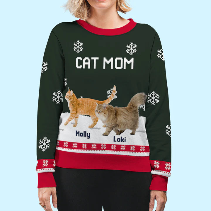 Cat Dad/Mom Winter Photo - Personalized Custom Photo Ugly Sweatshirt - Christmas Gift For Pet Lovers, Pet Lovers