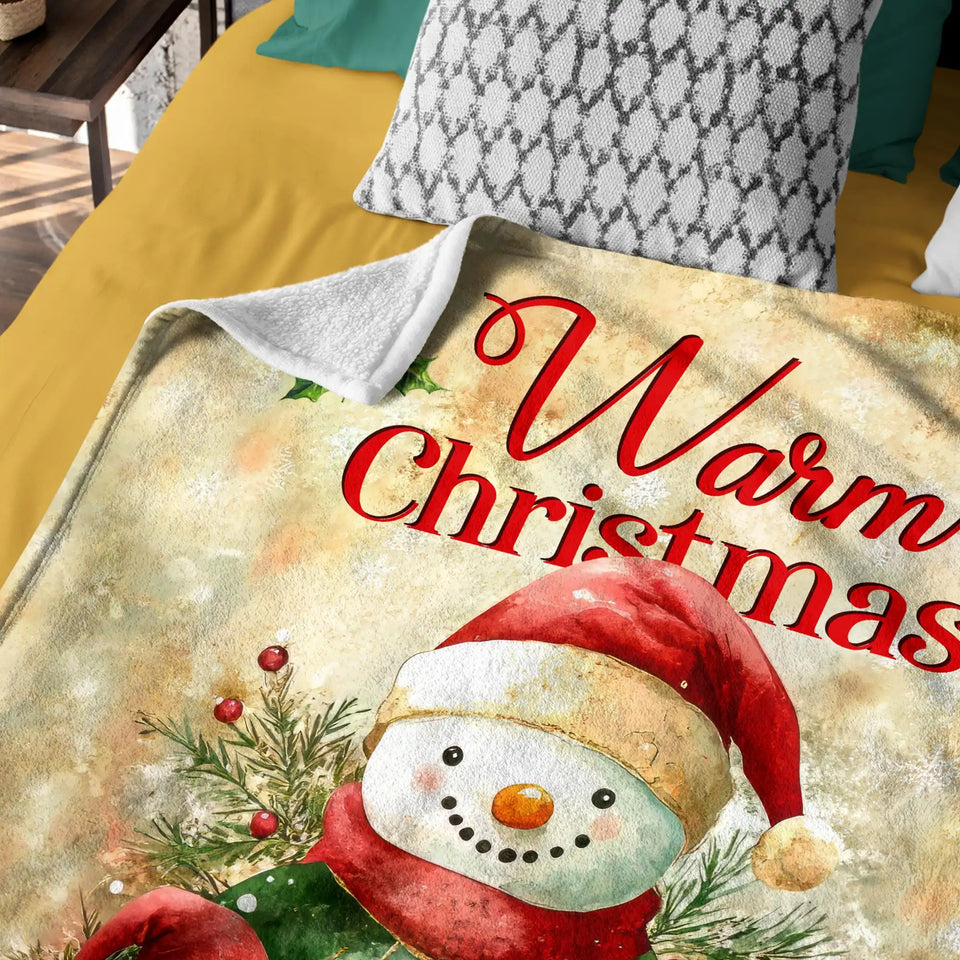 Warm Christmas Snowman Family Blanket – Rustic Poinsettia Holiday Throw