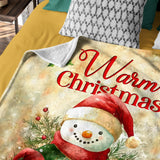 Warm Christmas Snowman Family Blanket – Rustic Poinsettia Holiday Throw