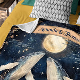Personalized Whale Couple Blanket – Custom Names Moonlit Ocean Gift