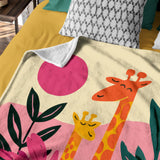 Retro Boho Giraffe Sherpa Blanket – Pink & Yellow Modern Tropical Throw