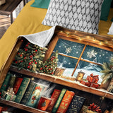 Christmas Bookshelf Blanket – Vintage Library Winter Holiday Throw for Book Lovers