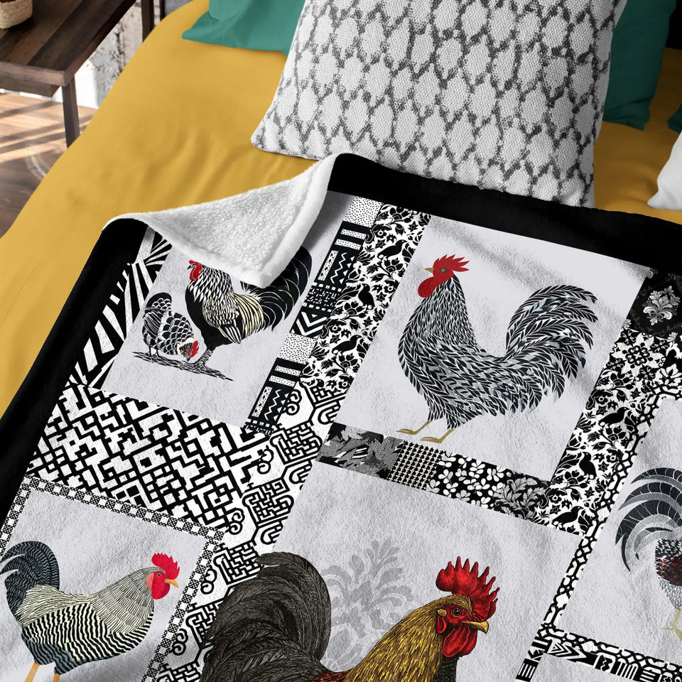 Rooster Blanket – Farmhouse Chicken Patchwork Throw