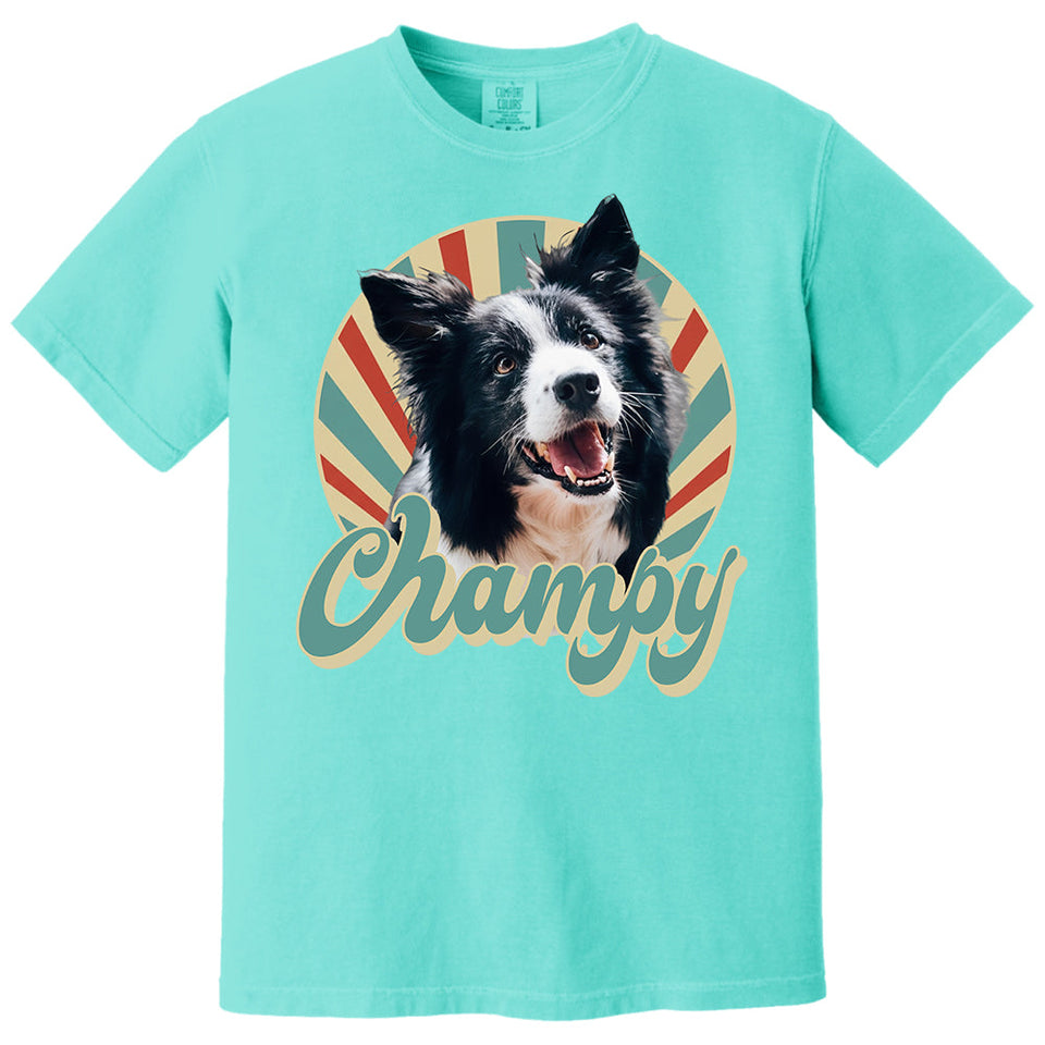 Custom Retro Pet Photo T-Shirt, Personalized Vintage Pet Portrait Tee with Name, Custom Dog or Cat Photo Gift
