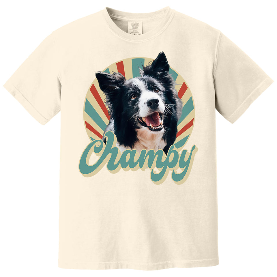 Custom Retro Pet Photo T-Shirt, Personalized Vintage Pet Portrait Tee with Name, Custom Dog or Cat Photo Gift