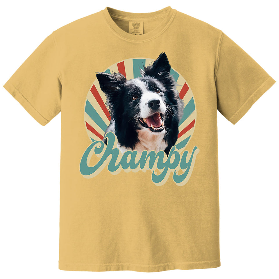 Custom Retro Pet Photo T-Shirt, Personalized Vintage Pet Portrait Tee with Name, Custom Dog or Cat Photo Gift