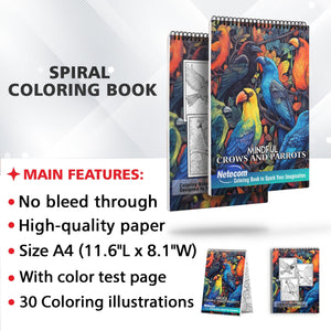 Mindful Crows And Parrots Spiral Bound Coloring Book: Parrots And Crows Design for Adult featuring Parrots and Crow To Color, Relieve Stress and Relaxing, Include different Designs Birds Coloring Book